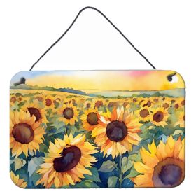 NEW Kansas Sunflowers in Watercolor Wall or Door Hanging Prints Aluminum Metal Sign Kitchen Wall Bar Bathroom Plaque Home Decor, 8HX12W, Multicol