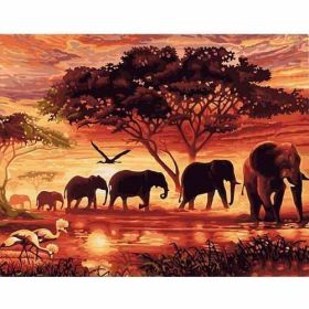 CHENISTORY Sunset Elephants Animals DIY Painting By Numbers Modern Wall Art Hand Painted Acrylic Picture For Home Decor (Option: Default)