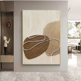 Handmade Oil Painting White and Beige Minimalist Wall Art Oversize Minimalist Painting on Canvas Neutral Textured Painting Brown Wall Decorative (style: 1.0, size: 150x220cm)