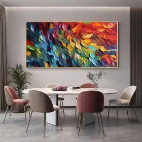 Handmade Oil Painting Original Colorful Feathers Oil Painting On Canvas Large Wall Art Abstract Colorful Painting Custom Painting Living room Hom (style: 1.0, size: 70x140cm)