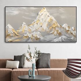 Hand Painted Oil Painting White Snow Mountain Art On Canvas Gold Leaf Texture Painting Abstract Landscape Oil Painting Wabi Sabi Wall Art Minimal (style: 1.0, size: 50x100cm)