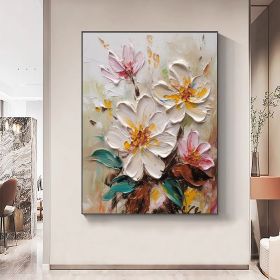 Hand Painted Oil Painting Abstract Blooming Flower Oil Painting Large Wall Art Original Knife Floral Painting Textured Wall Art Boho Art Modern L (style: 1.0, size: 150x220cm)