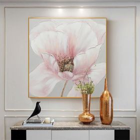 Hand Painted Oil Painting Pink flower Rosebush On Canvas Living Room Hallway Bedroom Luxurious Decorative Painting (style: 1.0, size: 120x120cm)