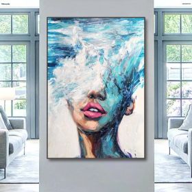 Hand Painted Oil Painting Abstract Portrait Wall Art Hand painted-Nordic Light Blue Girl Oil Paintings On Canvas-Hand Made-For Home Decoration (style: 1.0, size: 100X150cm)