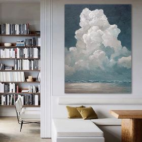 Hand Painted Oil Painting White Cloud Textured Wall Art Blue Sky Painting Cloud Painting Minimalist Cloud Wall Art White Cloud Art Blue Sky Wall (style: 1.0, size: 60X90cm)