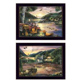 "Lakefront Camping" 2-Piece Vignette By Ed Wargo, Ready to Hang Framed Print, Black Frame (Color: as Pic)