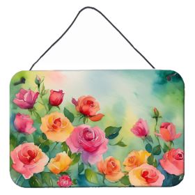 NEW Roses in Watercolor Wall or Door Hanging Prints Aluminum Metal Sign Kitchen Wall Bar Bathroom Plaque Home Decor, 8HX12W, Multicolor (Default: Default)