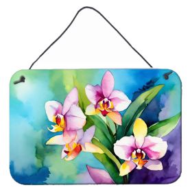NEW Orchids in Watercolor Wall or Door Hanging Prints Aluminum Metal Sign Kitchen Wall Bar Bathroom Plaque Home Decor, 8HX12W, Multicolor (Default: Default)