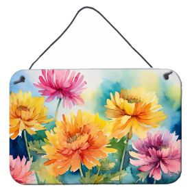 NEW Chrysanthemums in Watercolor Wall or Door Hanging Prints Aluminum Metal Sign Kitchen Wall Bar Bathroom Plaque Home Decor, 8HX12W, Multicolor (Default: Default)
