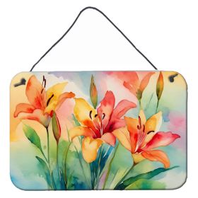 NEW Lilies in Watercolor Wall or Door Hanging Prints Aluminum Metal Sign Kitchen Wall Bar Bathroom Plaque Home Decor, 8HX12W, Multicolor (Default: Default)