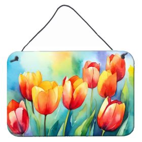 NEW Tulips in Watercolor Wall or Door Hanging Prints Aluminum Metal Sign Kitchen Wall Bar Bathroom Plaque Home Decor, 8HX12W, Multicolor (Default: Default)