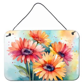NEW Gerbera Daisies in Watercolor Wall or Door Hanging Prints Aluminum Metal Sign Kitchen Wall Bar Bathroom Plaque Home Decor, 8HX12W, Multicolor (Default: Default)
